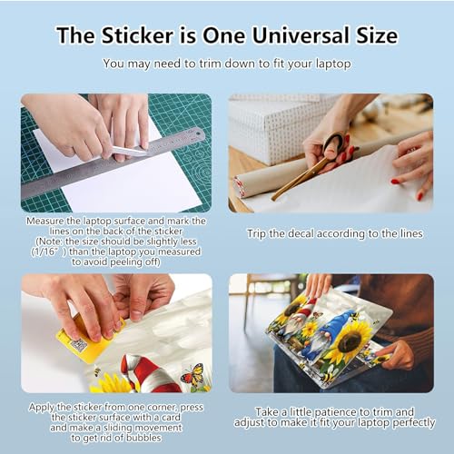 Universal Laptop Skin Sticker with 2 Wrist Pad Skins, Waterproof Scratch Resistant Vinyl Laptop Cover Decal, Cut to Fit for 11–15.6 Inch MacBook HP Dell Lenovo, Sunflower Gnome - color: Sunflower Gnome