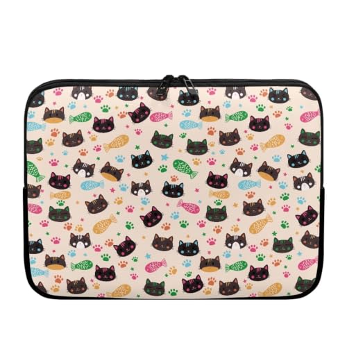 Cat Fish Printed Computer Carrying Cover, Large Capacity Laptop Case Bag Easy to Carry Computer Bag, 17 Inch Lightweight Laptop Briefcase Messenger Bag for Women - color: Black and Pink-Cat Fish, size: 17 Inches