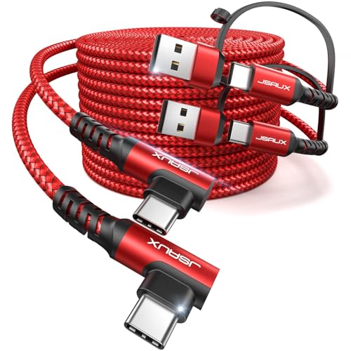 JSAUX 3-in-1 USB-C Cable 2-Pack 10FT, 100W Right-Angle Fast Charging, Red | Right-Angle Braided Cables with USB-A Adapter, 2 x 10 ft, for iPhone 17/16/15, Galaxy S26/S25/S24, iPad, MacBook, Steam Deck - color: Red, size: 10FT