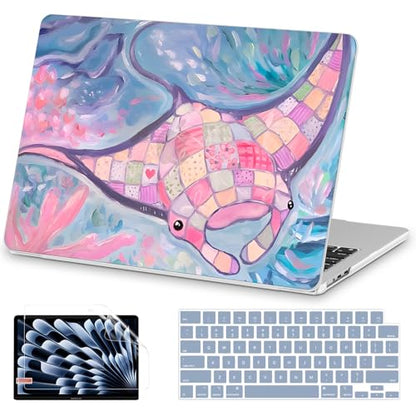 AKIT for MacBook Air 13 inch Case M5 M4 M3 M2 2026-2022, Blue Fish | A3449 A3240 A3113 A2681, Vibrant Pattern Hard Shell Laptop Case+Screen Protector+Keyboard Cover for MacBook Air 13.6 inch - color: Blue Fish