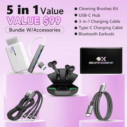 5-in-1 Laptop Accessory Bundle with USB-C Hub and Bluetooth Earbuds | 3-in-1 and USB-C Charging Cables, Electronic Cleaning Kit for Work, Study and Travel