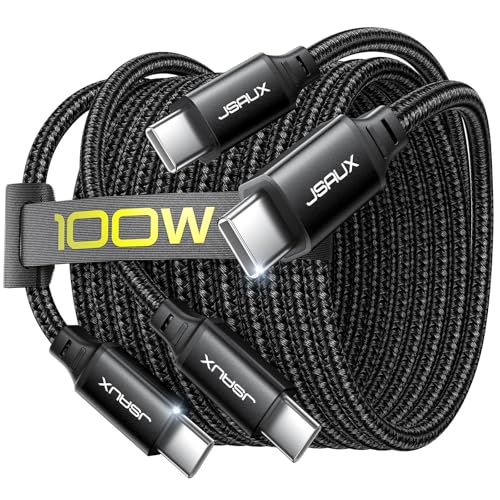 JSAUX 100W USB C to USB C Cable [2-Pack 3.3FT], PD Fast Charging, Black | 100 Watt Fast Charger, Braided Type-C Cords for iPhone Air/17e/17/16/15 Series, Galaxy S/Note Series, MacBook and iPad - color: Black, size: 3.3ft+3.3ft