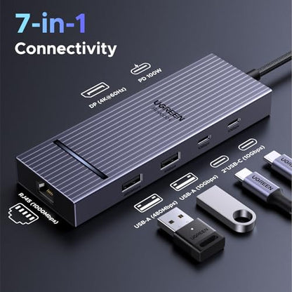 UGREEN Revodok Pro 7 in 1 USB-C Hub to DisplayPort 4K 60Hz | 100W Power Delivery 10Gbps USB-A and USB-C 3.2 for MacBook Neo/Pro/Air, iPad Pro, Thinkpad, Rog Ally and More.