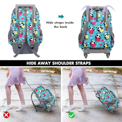 Tilami Rolling Backpack for Kids 18 Inch Double Handle Wheeled Bookbag for Boys & Girls for School & Travel,Panda - color: Panda