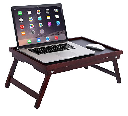 BIRDROCK HOME Bamboo Lap Tray with Black Top | Foldable Breakfast Serving Bed Tray | Lap Desk with Wide Tilting Top | Laptop Stand | Walnut