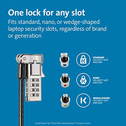 Kensington Universal 3-in-1 Combination Laptop Lock, Computer Security Locking Cable - Resettable Version (K62316WW), Black & Desktop & Peripherals Locking Kit 2.0, Black (K64424WW)