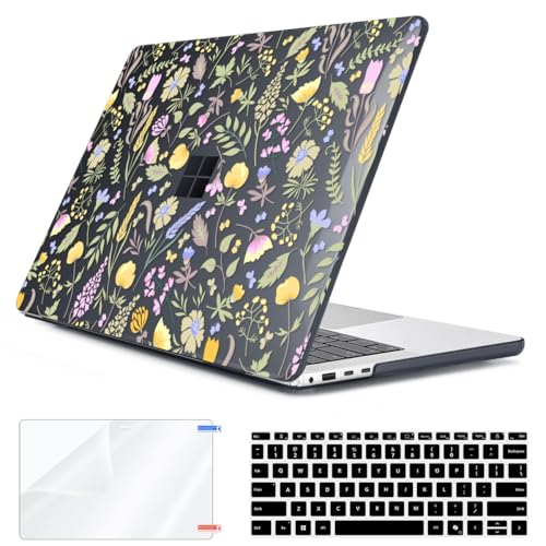 Case Compatible with 13.8" Microsoft Surface Laptop 7 Windows 11 PC 2024 Release Model 2036, Plastic Hard Shell Case + Keyboard Cover + Screen Protector + Webcam Cover, Yellow Flower - color: Yellow Flower