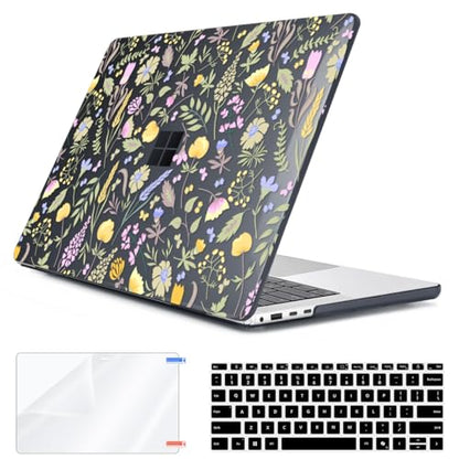 Case Compatible with 13.8" Microsoft Surface Laptop 7 Windows 11 PC 2024 Release Model 2036, Plastic Hard Shell Case + Keyboard Cover + Screen Protector + Webcam Cover, Yellow Flower - color: Yellow Flower