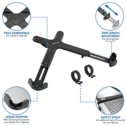 Mount-It! VESA Laptop Tray for Monitor Arm, Laptop VESA Mount Tray 75x75 100x100, Adjustable Notebook Arm Mount 11–17”, Ventilated Cooling Design with Secure Ledge Stopper, 17.6 lb Capacity