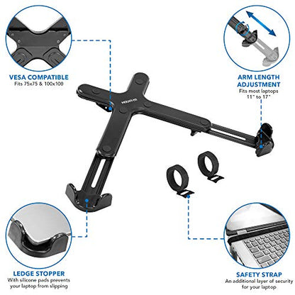 Mount-It! VESA Laptop Tray for Monitor Arm, Laptop VESA Mount Tray 75x75 100x100, Adjustable Notebook Arm Mount 11–17”, Ventilated Cooling Design with Secure Ledge Stopper, 17.6 lb Capacity