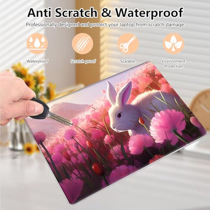 Laptop Skin Sticker Decal 15.6 Inch,12 13 13.3 14 15 15.6 in Laptop Netbook Skins for Notebook,Art Decal Removable Waterproof Scratch Resistant,Universal Vinyl Cover,Bunny Pink Flower - color: Bunny Pink Flower