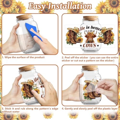 UV DTF Cup Wraps Transfer Stickers Christian Highland Cattle and Sunflower, 10 Sheets Waterproof Custom Vinyl Transfer Sticker 16oz Coffee Glass Cup Tumbler Bottle Mug Decals for Men Women | Waterproof UV DTF Stickers, Custom Vinyl Decals for 16oz Coffee
