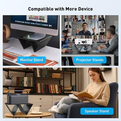 AboveTEK Ergonomic Laptop Stand & Tablet Holder for Desk,Portable Foldable Computer Riser,Adjustable Angle Travel Stand for MacBook Air/Pro,iPad,Fits 13-16 inch Devices,Ultra-Sleek PU Leather-(Black)