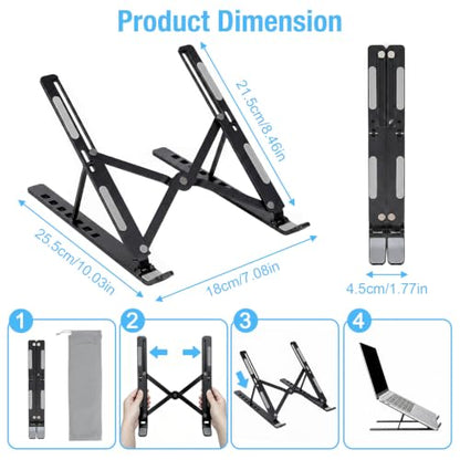 Marte Vanci Laptop Stand for Desk, Portable Computer Riser with 7 Adjustable Angles, Foldable Notebook Holder Ergonomic Ventilated Cooling Aluminum Computer Stand for Laptops Tablets up to 16” Silver - color: Silver