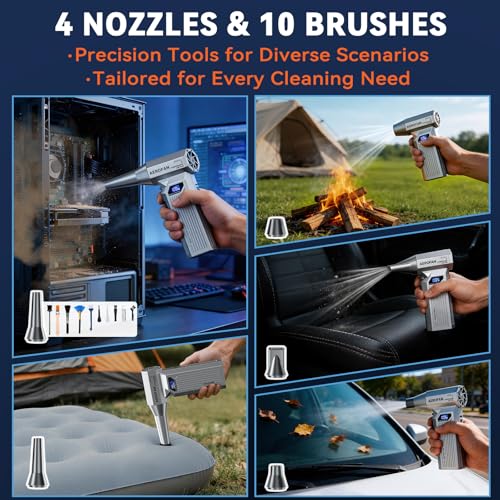 Compressed Air Duster - 160,000RPM Electronic Air Duster with LED Light, 4-Gear Adjustable Mini Turbo Fan Duster, Rechargeable Cordless Air Blower Gun for PC/Keyboard/Car/Home/Outdoor