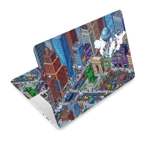 3Pcs Pixel Art Laptop Skin Sticker Tokyo Universal Removable Vinyl Stickers Fits for 12.1 13 14 15.6 16 Inch Waterproof Notebook Decal Cover Gift - color: blue and purple