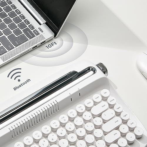 YUNZII ACTTO B303 Wireless Keyboard, Retro Bluetooth Aesthetic Typewriter Style Keyboard with Integrated Stand for Multi-Device (Snow White, B303) - style: Snow White
