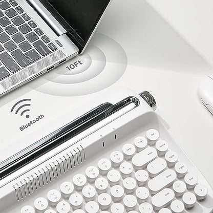 YUNZII ACTTO B303 Wireless Keyboard, Retro Bluetooth Aesthetic Typewriter Style Keyboard with Integrated Stand for Multi-Device (Snow White, B303) - style: Snow White