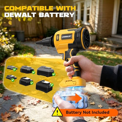 LIVOWALNY Upgraded Air Blower Compatible with Dewalt 20V Battery, 4-in-1 Compressed Air Duster, 480MPH, 120,000 RPM Brushless Motor, 4-Speed Leaf Blower for Car, Pc, Workshop (Tool Only,No Battery)