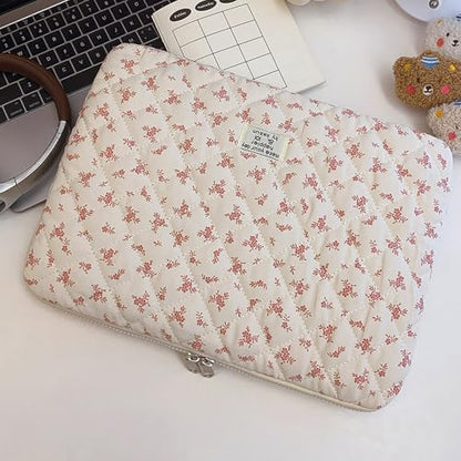 Cute Laptop Sleeve 13-15 inch Laptop Case Aesthetic Quilted Laptop Sleeve Computer Bag with Flower Printing for MacBook (Pink, 13inch) - color: Pink, size: 13inch