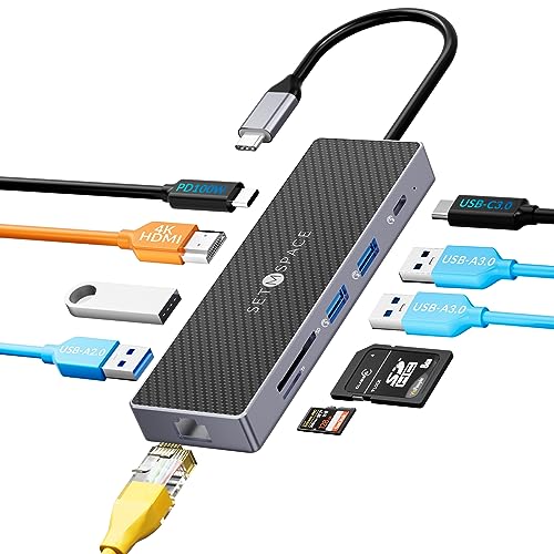 USB C Docking Station, Laptop Docking Station 10 in 1 with Ethernet 1000M, USB C Hub HDMI, PD 100W, TF/SD Reader, USB C 3.0, 4 USB A for MacBook Pro/Air, Surface, iPad, Cable Length: 7.87in - size: 10 Ports (RJ45, HDMI, PD, SD, TF, USB-C, USB-A)