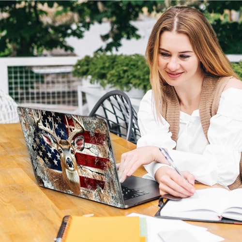 Laptop Skin Sticker Decal, Universal Reusable Vinyl Laptop Cover for 12" 13" 13.3" 14" 15" 15.4" 15.6" Notebook PC, Reusable Waterproof Scratch-Resistant with 2 Wrist Pads,American USA Flag Deer - color: American USA Flag Deer