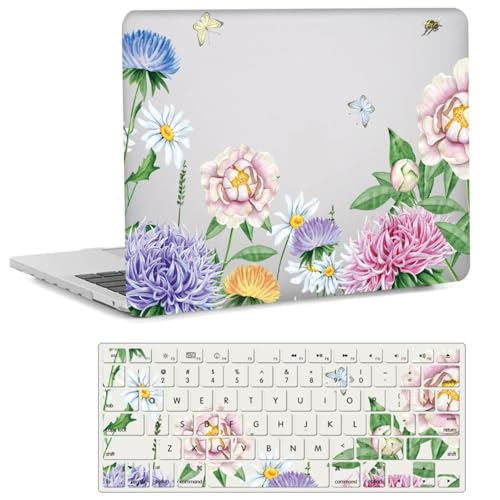 Compatible with MacBook Pro 14 inch Pro/Max Case 2025-2021 M5/M4/M3/M2/M1 Models A3434 A3185 A3401 A3112 A2918 A2992 A2779 A2442, Plastic Laptop Shell & Keyboard Cover, Flower Garden - color: Bees & Flowers, size: Pro 14.2" (2026-2021)M5/M4/M3/M2/M1