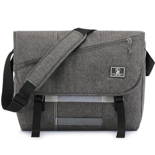 OIWAS Messenger Bags for Women 17 Inch Laptop Crossbody Bags for Men, Grey | Casual Satchel Shoulder Bag Briefcase with Water Bottle Pocket & Reflective strips for Travel Work Outdoor Activities - color: Grey, size: 17 Inch