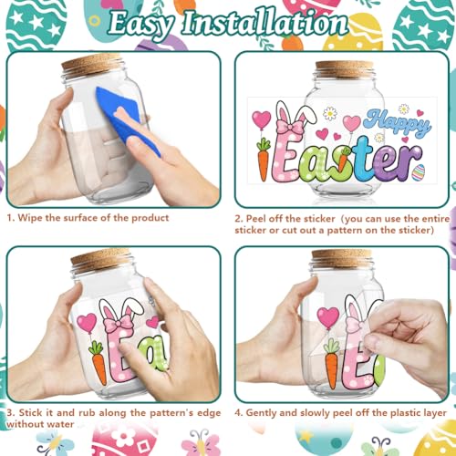 Easter Bunny UV DTF Cup Wraps, 10 Sheets Transfer Sticker | Waterproof UV DTF Stickers, Custom Vinyl Decals for 16oz Coffee Cups Tumblers Bottles Mugs, DIY Gifts & Crafts - style: Easter Rabbit and Eggs