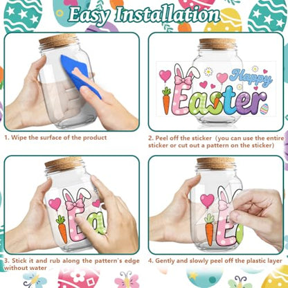 Easter Bunny UV DTF Cup Wraps, 10 Sheets Transfer Sticker | Waterproof UV DTF Stickers, Custom Vinyl Decals for 16oz Coffee Cups Tumblers Bottles Mugs, DIY Gifts & Crafts - style: Easter Rabbit and Eggs