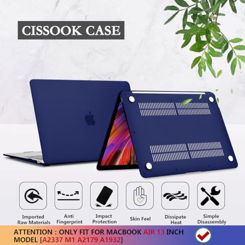 CISSOOK Navy Blue Cover for MacBook Air 13 M1 Case with Retina Display and Touch ID, Dark Blue Hard Shell Case with Keyboard Cover + Screen Protecter for Air 13 M1 A2337 A2179 A1932 Model 2018-2021 - color: Air13inch-Matte Navy Blue