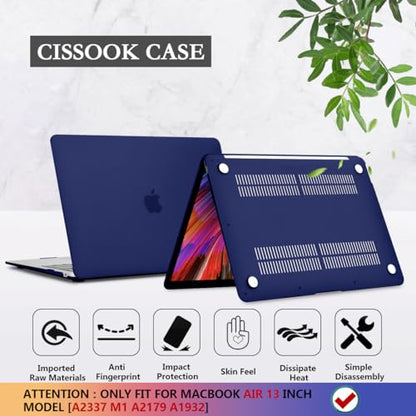 CISSOOK Navy Blue Cover for MacBook Air 13 M1 Case with Retina Display and Touch ID, Dark Blue Hard Shell Case with Keyboard Cover + Screen Protecter for Air 13 M1 A2337 A2179 A1932 Model 2018-2021 - color: Air13inch-Matte Navy Blue