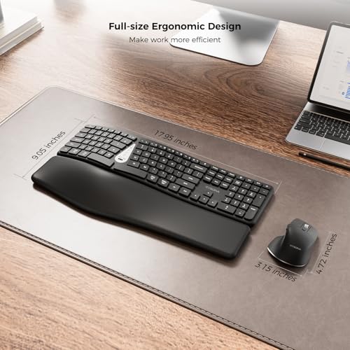 Ergonomic Keyboard Mouse Wireless Combo, Full Size Bluetooth Split Keyboard with Wrist Rest, 4 Level DPI Ergo Mouse for Windows Mac OS Computer, Black - color: Black