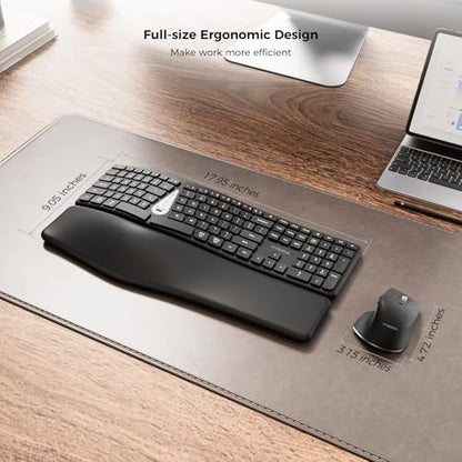 Ergonomic Keyboard Mouse Wireless Combo, Full Size Bluetooth Split Keyboard with Wrist Rest, 4 Level DPI Ergo Mouse for Windows Mac OS Computer, Black - color: Black