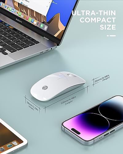 RAPIQUE Bluetooth Wireless Mouse, BT5.1＆ 2.4G Slim Dual Mode, White - color: White