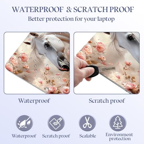 Universal Laptop Skin Sticker Decal,15.6 Inch Laptop Vinyl Cover for 13" 14" 15.6" Laptop,Scratch-Resistant Waterproof Protector Wrap,Reusable with Wrist Pads,Rose White Stallion - color: Rose White Stallion