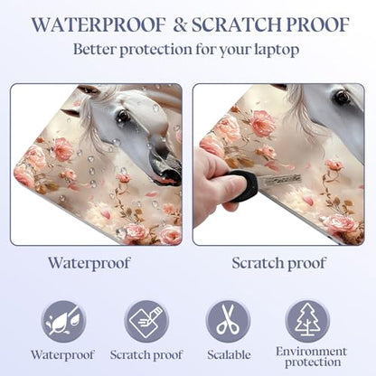 Universal Laptop Skin Sticker Decal,15.6 Inch Laptop Vinyl Cover for 13" 14" 15.6" Laptop,Scratch-Resistant Waterproof Protector Wrap,Reusable with Wrist Pads,Rose White Stallion - color: Rose White Stallion