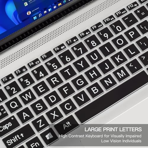 Keyboard Cover with Large Letters for HP Pavilion x360 14 /HP 14 Laptop 14-dq 14-fq 14-ba/bf/cm/ce/cf/df/dk/ds 14-dq0040nr 14-dq0052dx 14-dq0762dx dq0760dx/dq0030nr 14-fq1025nr 14-fq0033dx -Black - color: Black(Large Letters)