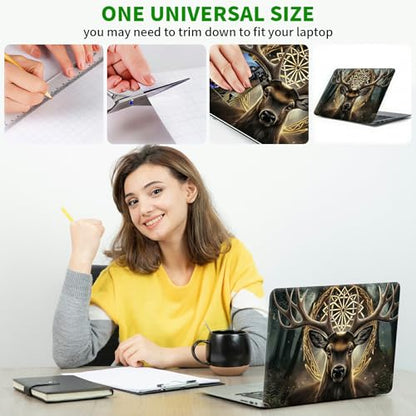 Laptop Skin Sticker Decal, Universal Protective Cover Fit 12 13 14 15.6 Inch Notebook, Reusable Water-Resistant Vinyl Decal w/ 2 Wrist Pads for Business Travel Office, Art Deer Head - color: Art Deer Head