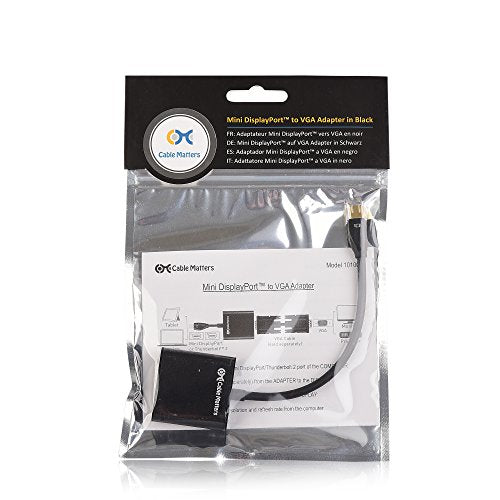 Cable Matters Mini DisplayPort to VGA Adapter, Mini DP to VGA, Black | Thunderbolt 2 and Thunderbolt Ports Compatible