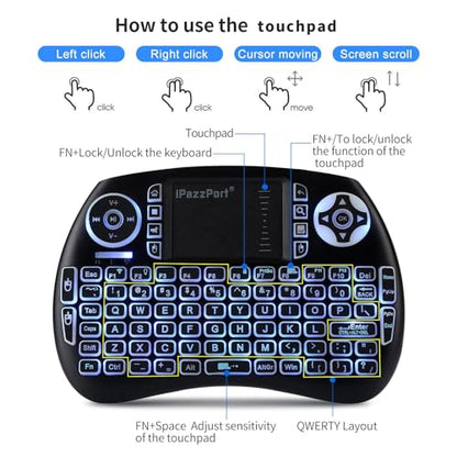 iPazzPort (Upgrade Mini Bluetooth Keyboard with Touchpad Handheld, Backlit Mini Wireless Keyboard with 2.4G USB Dongle for Android TV Box/FireStick/Laptop/PC 21SM