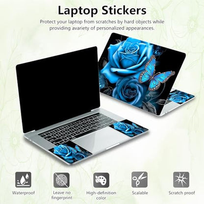 Laptop Skin Sticker Decal, Universal Reusable Vinyl Laptop Cover for 12" 13" 13.3" 14" 15" 15.4" 15.6" Notebook PC, Reusable Waterproof Scratch-Resistant with 2 Wrist Pads,Butterfly Blue Rose - color: Butterfly Blue Rose