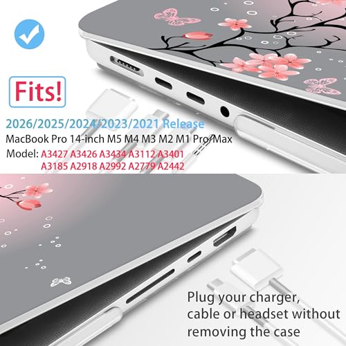 Mektron Case for M5 MacBook Pro 14 inch 2026 Model A3427 A3426 Fit 2025-2021 Model A3434 A3112 M4 A3112 A3401 A3185 M3 A2918 A2992 M2 A2779 M1 A2442 Pro/Max Cover, Butterfly Cherry Blossom - color: Butterfly Cherry Blossom