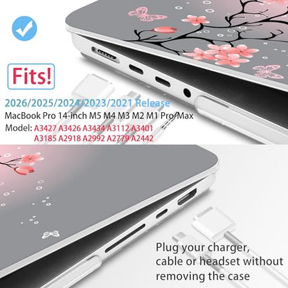 Mektron Case for M5 MacBook Pro 14 inch 2026 Model A3427 A3426 Fit 2025-2021 Model A3434 A3112 M4 A3112 A3401 A3185 M3 A2918 A2992 M2 A2779 M1 A2442 Pro/Max Cover, Butterfly Cherry Blossom - color: Butterfly Cherry Blossom