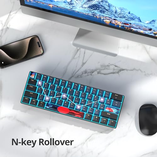 Portable 60% Mechanical Gaming Keyboard, Red Switch LED Backlit, 61 Keys Mini Black Blue, USB Wired for Windows Mac Laptop PC (61 Blue Samurai) - color: 61 Blue Samurai/Red Switch