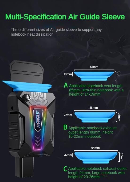 Gaming Notebook Laptop Vacuum Cooler USB Air Cooler Seven Color Dazzling Light Mute Adjustable Speed MAX 4100±10％RPM Portable External Extraction Cooling Fan