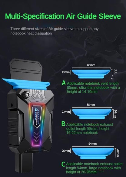 Gaming Notebook Laptop Vacuum Cooler USB Air Cooler Seven Color Dazzling Light Mute Adjustable Speed MAX 4100±10％RPM Portable External Extraction Cooling Fan