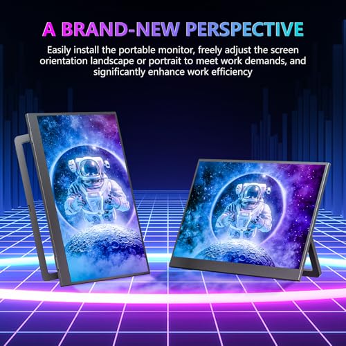 WUAWE Portable Monitor 14" Kickstand Portable Monitor for Laptop, Ultra Slim Built-in 180° Adjustable Stand, Second Screen for Laptop, Desktop, Tablet, Phone, Xbox, PS4/PS5, GEEKOM.