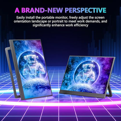 WUAWE Portable Monitor 14" Kickstand Portable Monitor for Laptop, Ultra Slim Built-in 180° Adjustable Stand, Second Screen for Laptop, Desktop, Tablet, Phone, Xbox, PS4/PS5, GEEKOM.