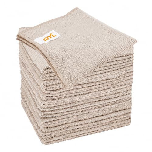 QYL Microfiber Cleaning Cloth,12 Pack Cleaning Rags, Cleaning Towels with 4 Color Assorted, 11.8"X11.8", Beige - color: Beige